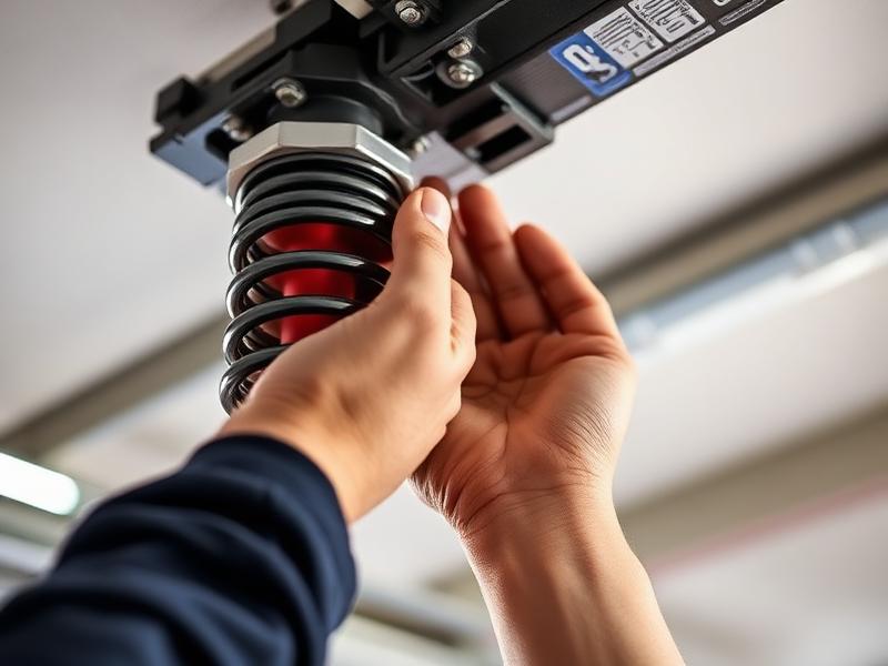 Professional technician replacing garage door torsion spring
